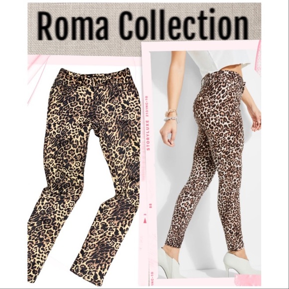 2/$25 Roma Collection Jeans Leggings Leopard Animal Print Leggings Jeans Size M - Picture 13 of 13